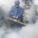 Pest Control technician carrying out fogging treatment for clothes moths